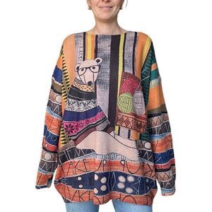 GUNEST Graphic Wearable Art Crewneck Printed Bear Sweater Women Plus Size 3XL